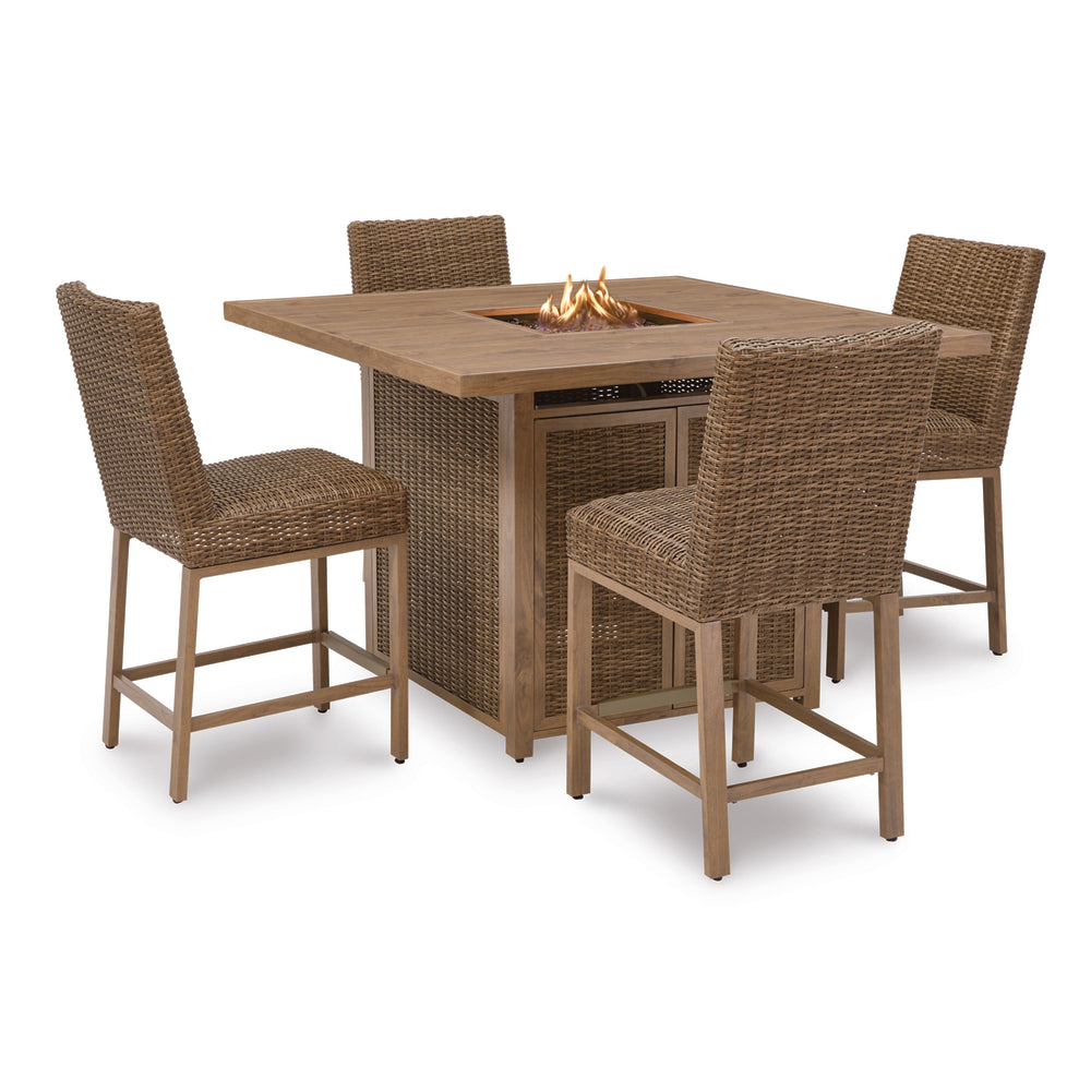 PreviousNext Signature Design® by Ashley® Azure Cove 5-Piece High Dining Fire Patio Set