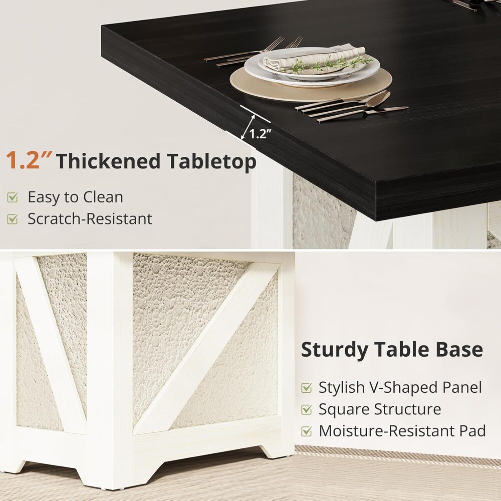 47" Farmhouse Dining Room Table – Space-Saving Wood Table with Modern Black/White Finish