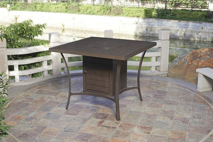 Backyard Creations St. Croix High-Top Fire Pit Patio Table – Propane Gas Outdoor Dining Table