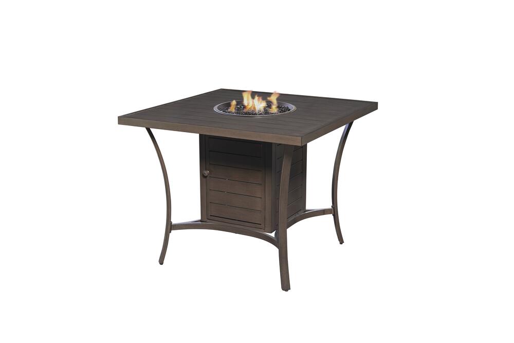 Backyard Creations St. Croix High-Top Fire Pit Patio Table – Propane Gas Outdoor Dining Table