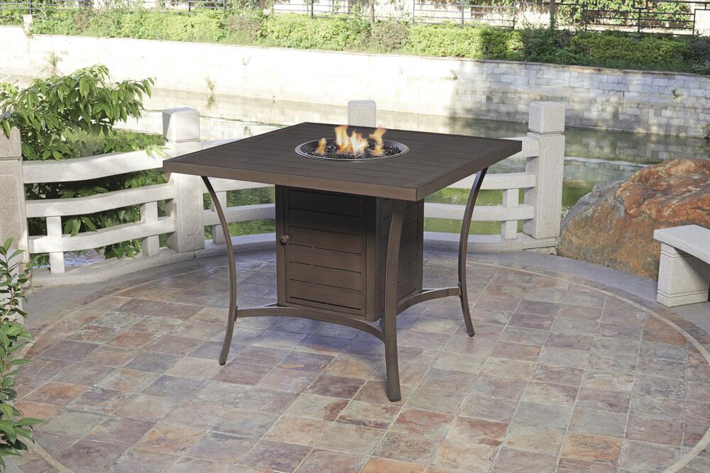 Backyard Creations St. Croix High-Top Fire Pit Patio Table – Propane Gas Outdoor Dining Table