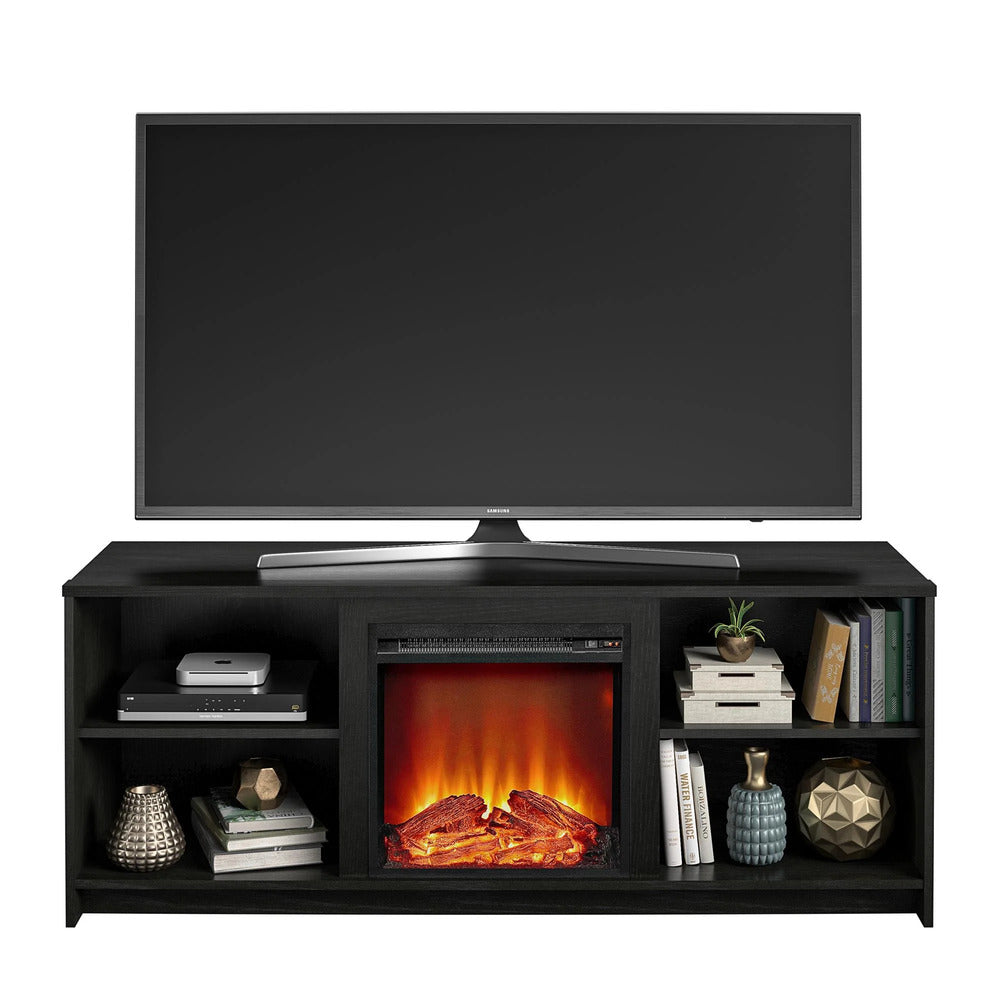Fireplace TV Stand in Black Oak