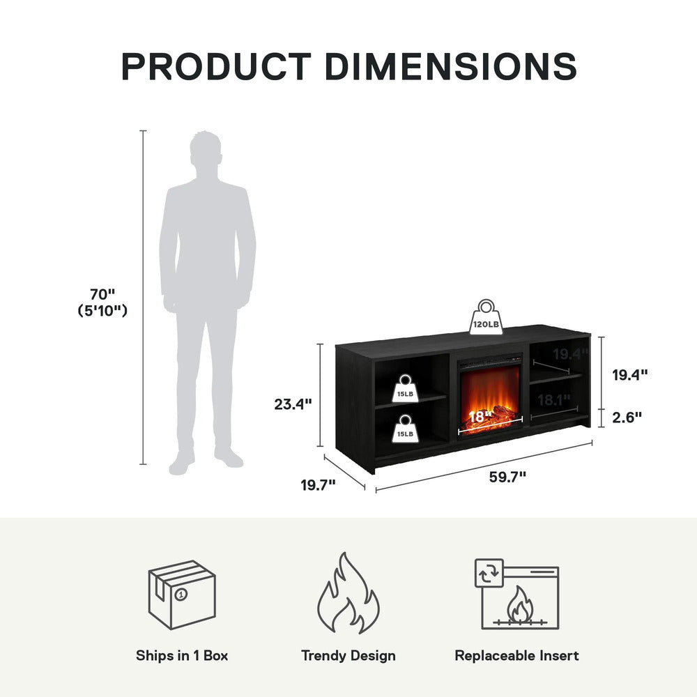 Fireplace TV Stand in Black Oak