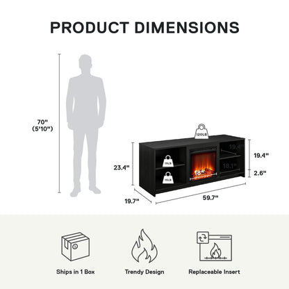 Fireplace TV Stand in Black Oak