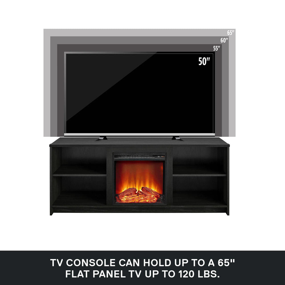 Fireplace TV Stand in Black Oak
