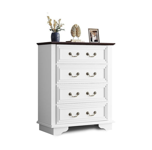 WLIVE Farmhouse 4-Drawer Dresser – Modern White Bedroom Storage Cabinet