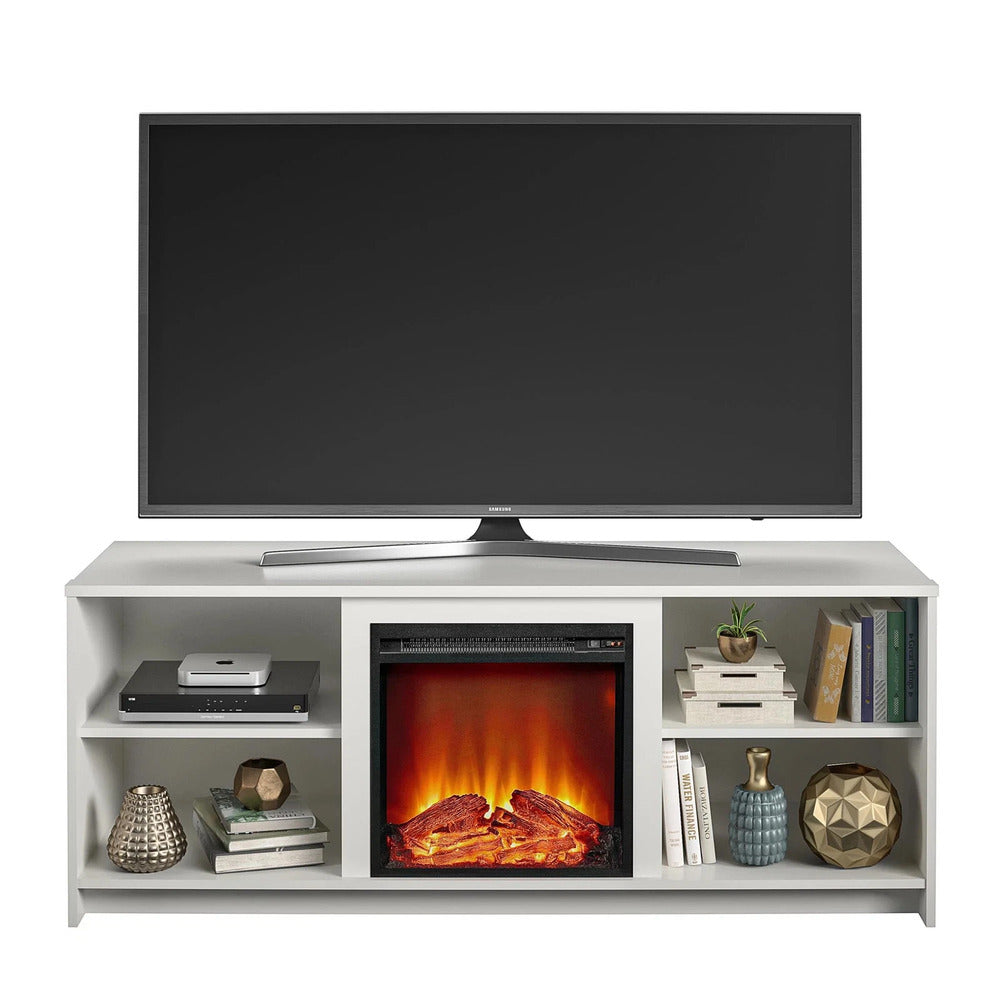Fireplace TV Stand in White Oak