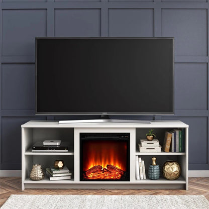 Fireplace TV Stand in White Oak