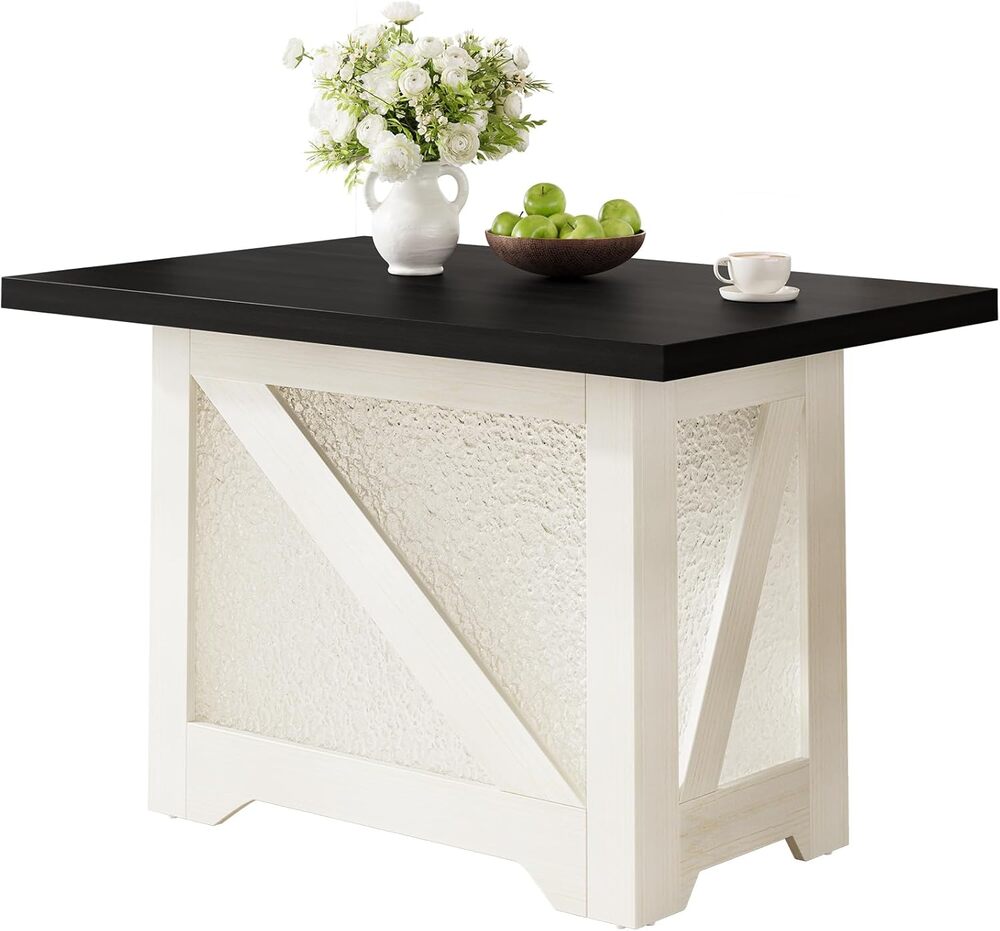 47" Farmhouse Dining Room Table – Space-Saving Wood Table with Modern Black/White Finish
