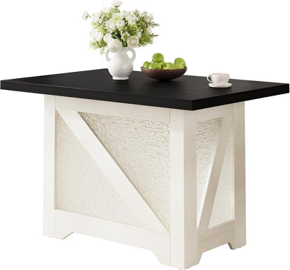 47" Farmhouse Dining Room Table – Space-Saving Wood Table with Modern Black/White Finish