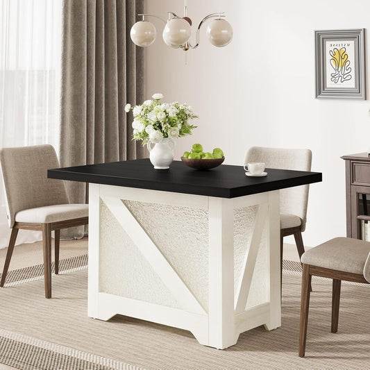 47" Farmhouse Dining Room Table – Space-Saving Wood Table with Modern Black/White Finish