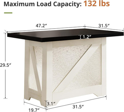 47" Farmhouse Dining Room Table – Space-Saving Wood Table with Modern Black/White Finish