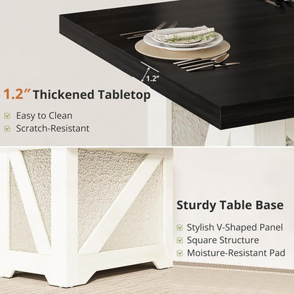 47" Farmhouse Dining Room Table – Space-Saving Wood Table with Modern Black/White Finish