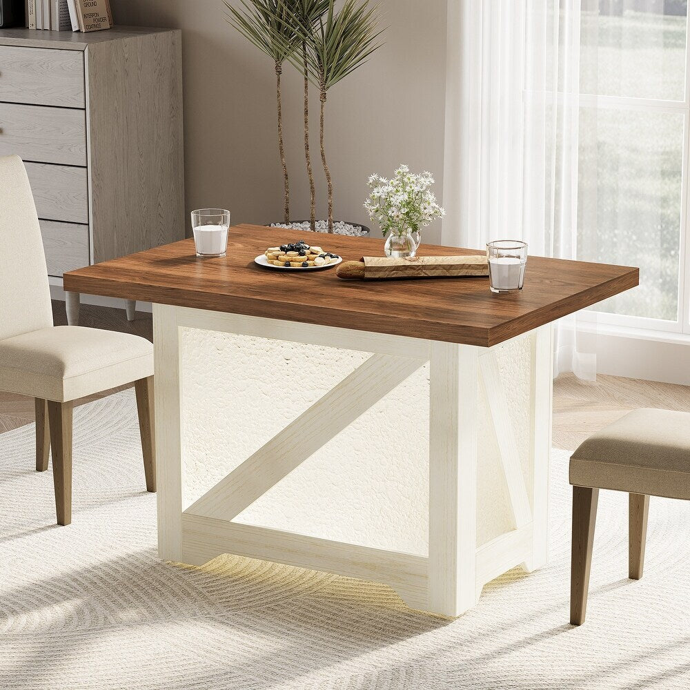 47" Farmhouse Dining Room Table – Space-Saving Wooden Kitchen Table, Brown/White