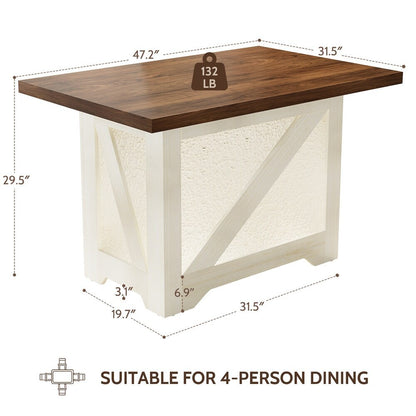 47" Farmhouse Dining Room Table – Space-Saving Wooden Kitchen Table, Brown/White