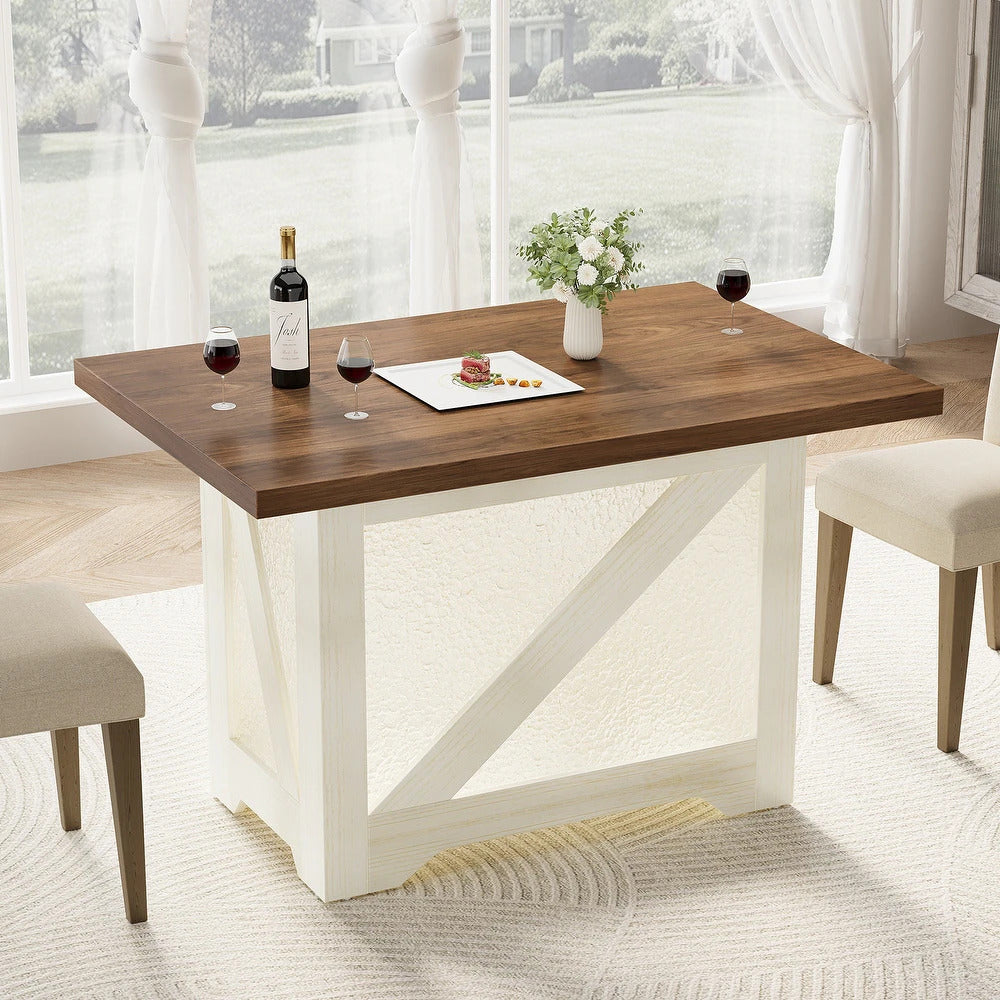 47" Farmhouse Dining Room Table – Space-Saving Wooden Kitchen Table, Brown/White