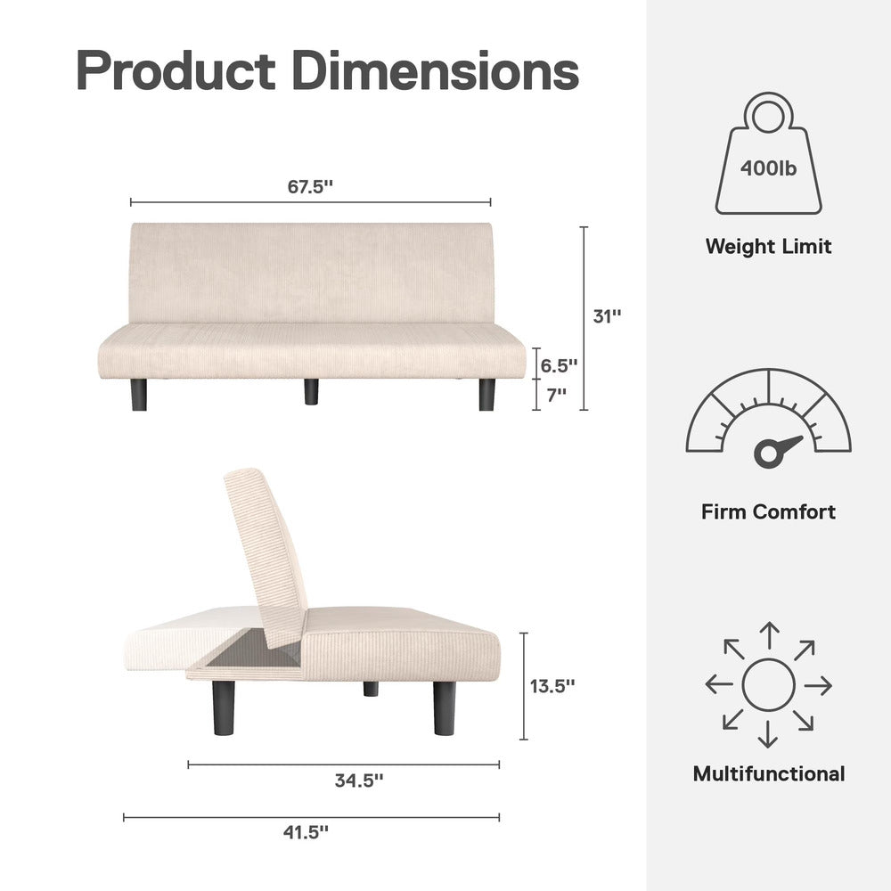 DHP DHP Kelra Armless Futon Sofa Bed – Mid-Century Corduroy Upholstery