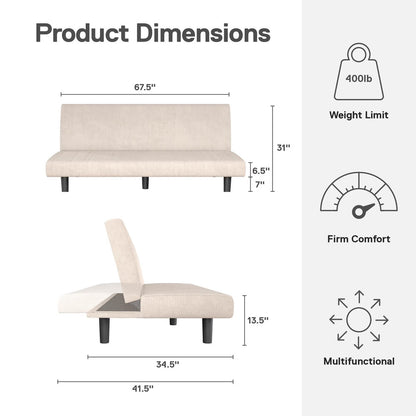 DHP DHP Kelra Armless Futon Sofa Bed – Mid-Century Corduroy Upholstery