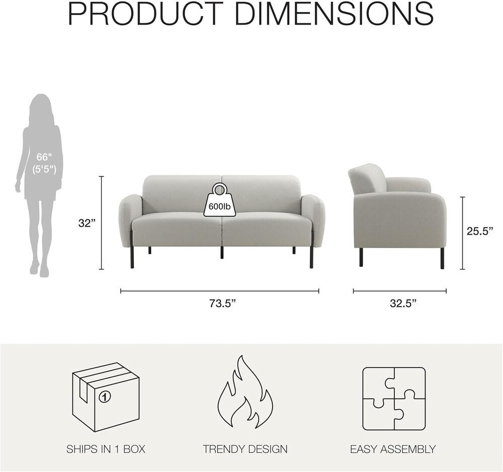 Mr. Kate Roxanne 73-1/2" Light Gray Chenille Sofa