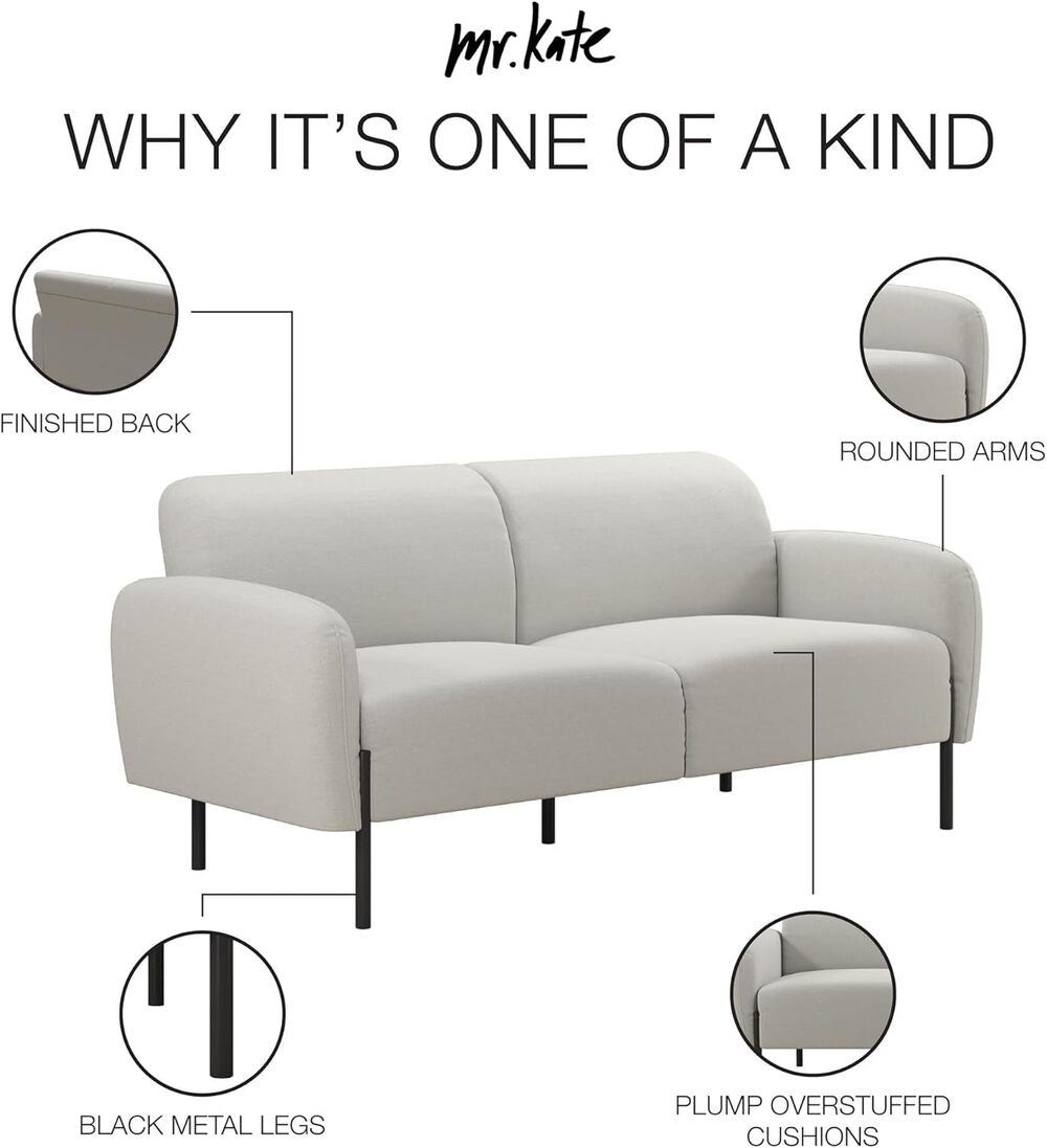 Mr. Kate Roxanne 73-1/2" Light Gray Chenille Sofa