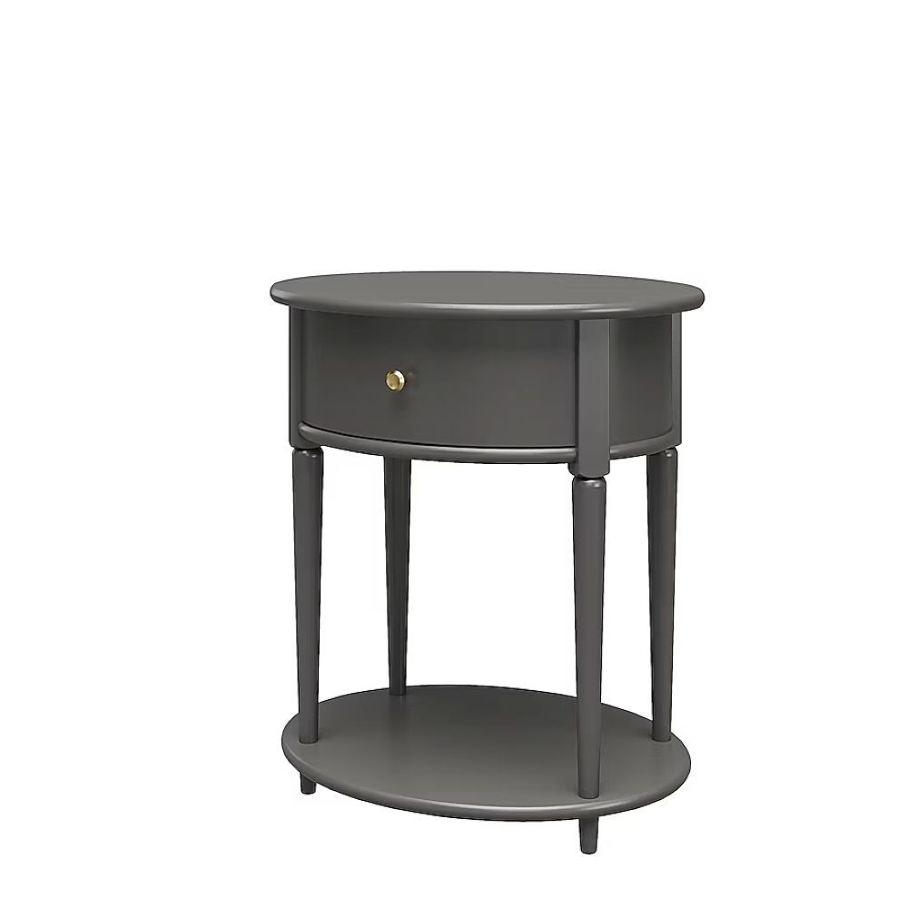 Round Gray End Table with Drawer