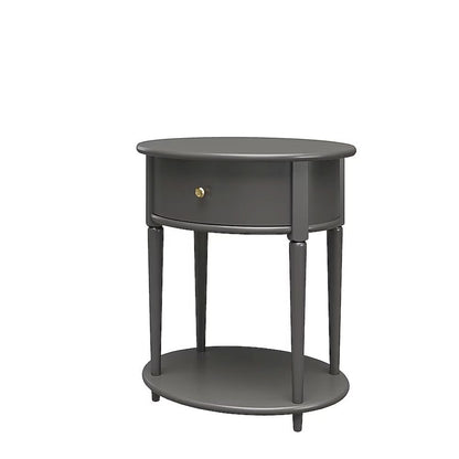 Round Gray End Table with Drawer