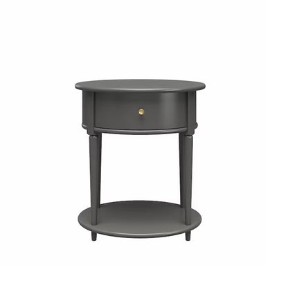 Round Gray End Table with Drawer