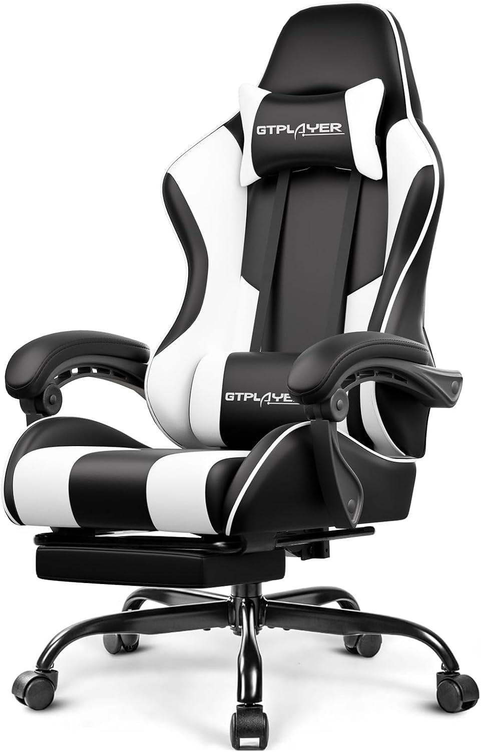 GTPLAYER Ergonomic Computer Gaming Chair – High Back Office Chair with Footrest, Lumbar Support & 360° Swivel, Pearl White