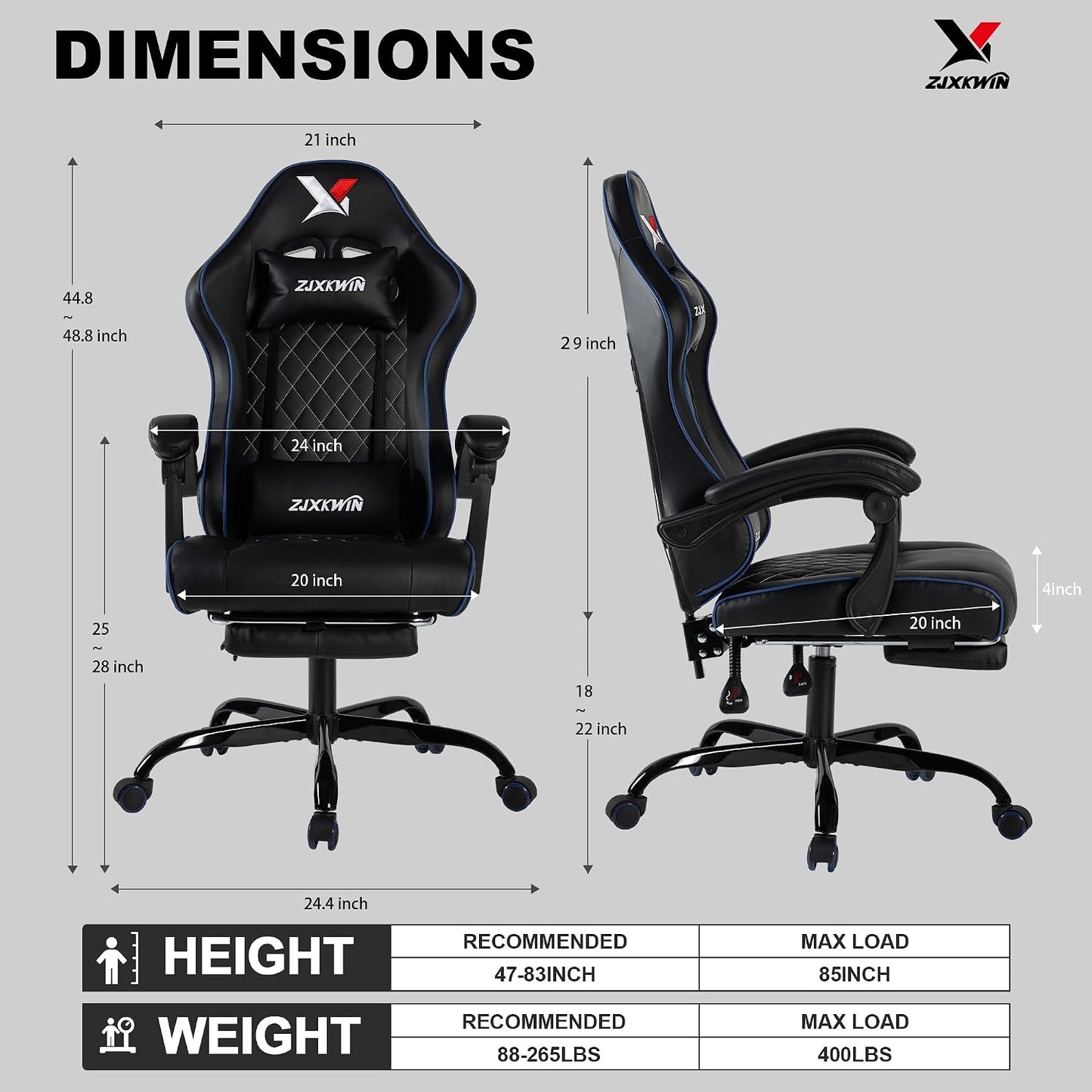 Premium Gaming Chair – Ergonomic High Back Office Chair with Pocket Spring Cushion, Footrest, Lumbar Support & Adjustable Height, Blue