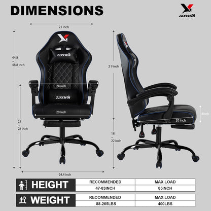 Premium Gaming Chair – Ergonomic High Back Office Chair with Pocket Spring Cushion, Footrest, Lumbar Support & Adjustable Height, Blue
