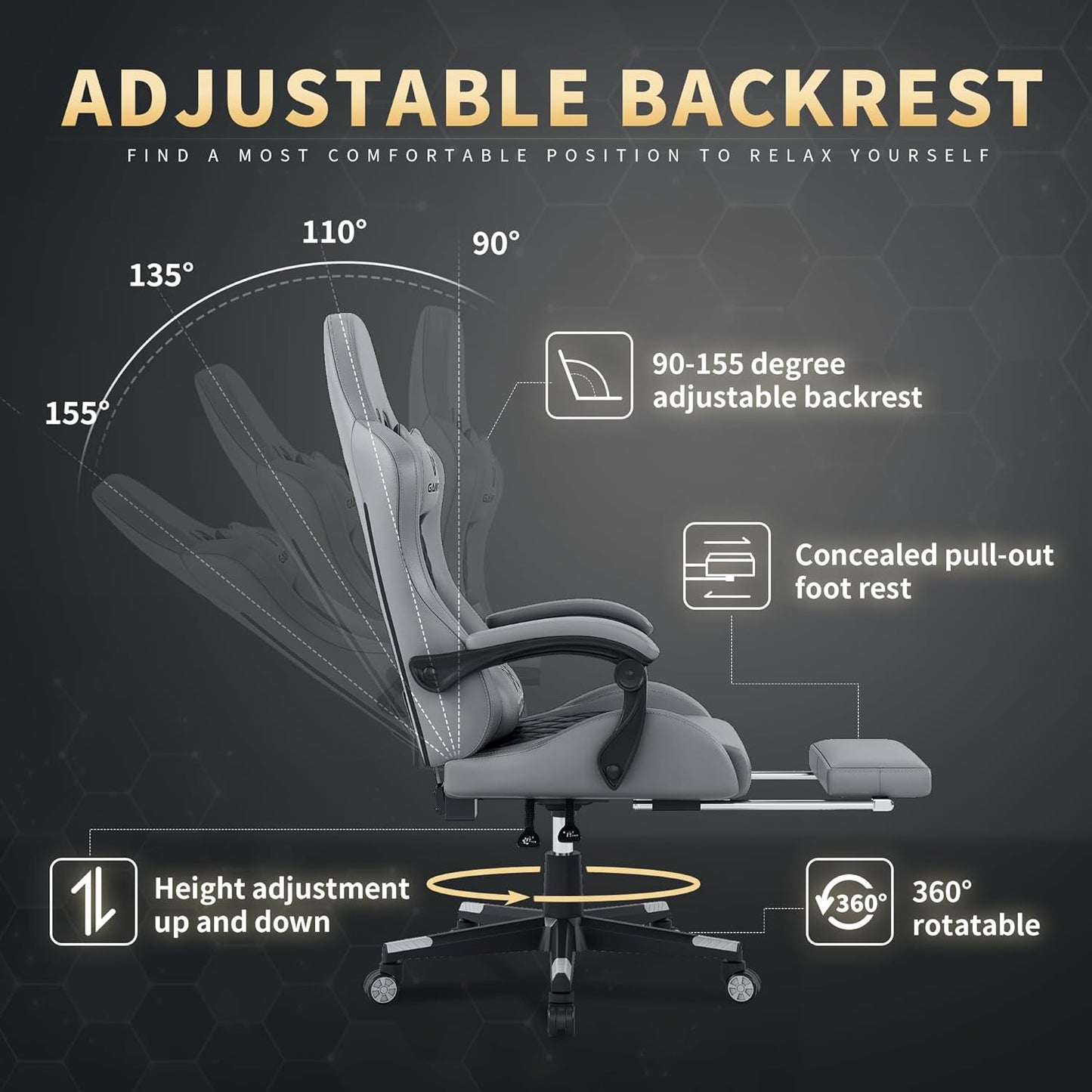 Gamtimer Heavy-Duty Gaming Chair – 400 lb Weight Capacity, Pocket Spring Seat, Reclining Ergonomic Design