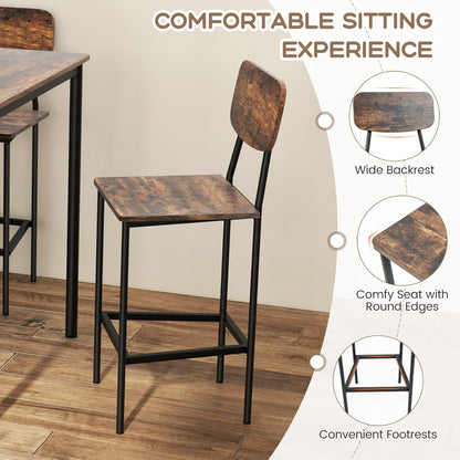 Giantex 5-Piece Dining Set – Counter Height Table & 4 Bar Stools with Backrests and Footrests, Mix Brown