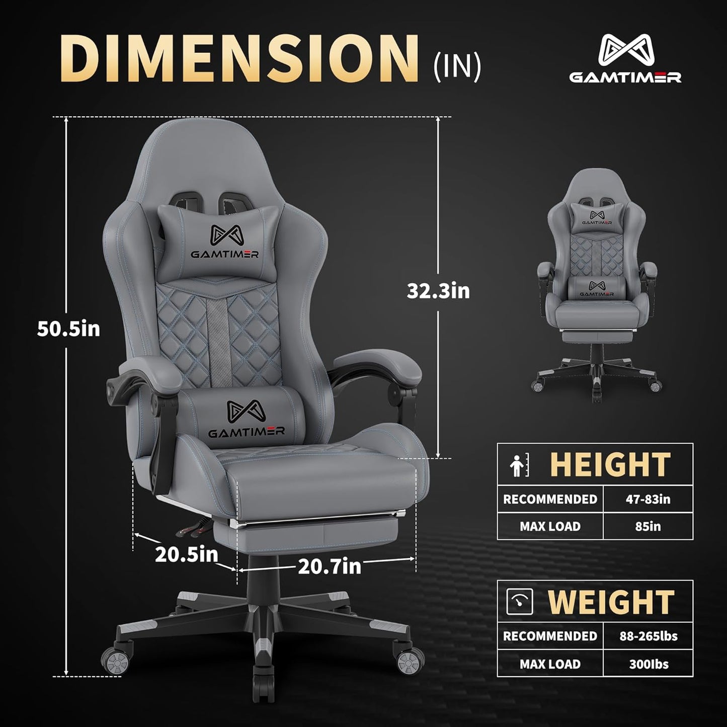 Gamtimer Heavy-Duty Gaming Chair – 400 lb Weight Capacity, Pocket Spring Seat, Reclining Ergonomic Design