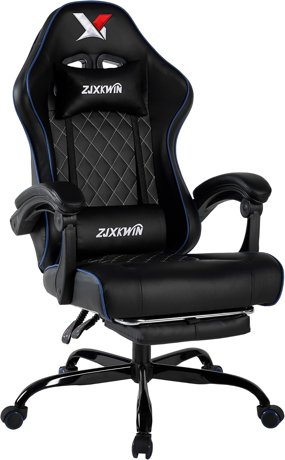 Premium Gaming Chair – Ergonomic High Back Office Chair with Pocket Spring Cushion, Footrest, Lumbar Support & Adjustable Height, Blue