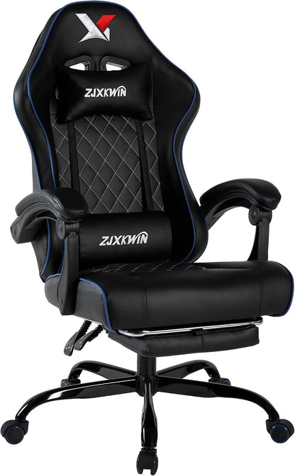 Premium Gaming Chair – Ergonomic High Back Office Chair with Pocket Spring Cushion, Footrest, Lumbar Support & Adjustable Height, Blue