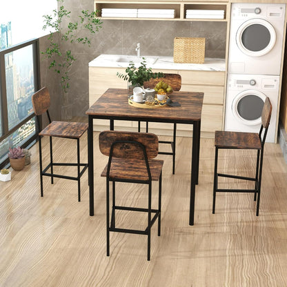 Giantex 5-Piece Dining Set – Counter Height Table & 4 Bar Stools with Backrests and Footrests, Mix Brown