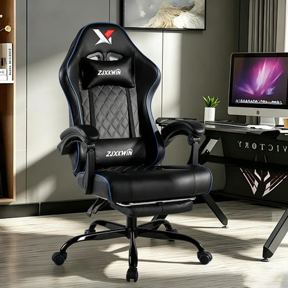 Premium Gaming Chair – Ergonomic High Back Office Chair with Pocket Spring Cushion, Footrest, Lumbar Support & Adjustable Height, Blue