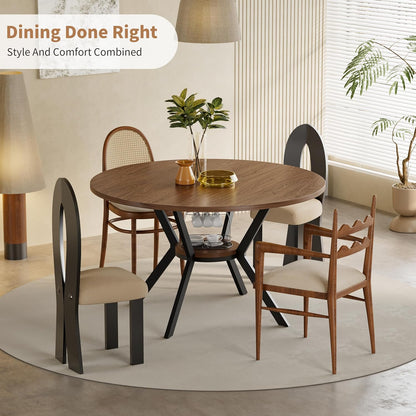 Farmhouse 42-Inch Round Kitchen Table – Space-Saving Dining Table with Storage Shelf & Sturdy Metal Legs