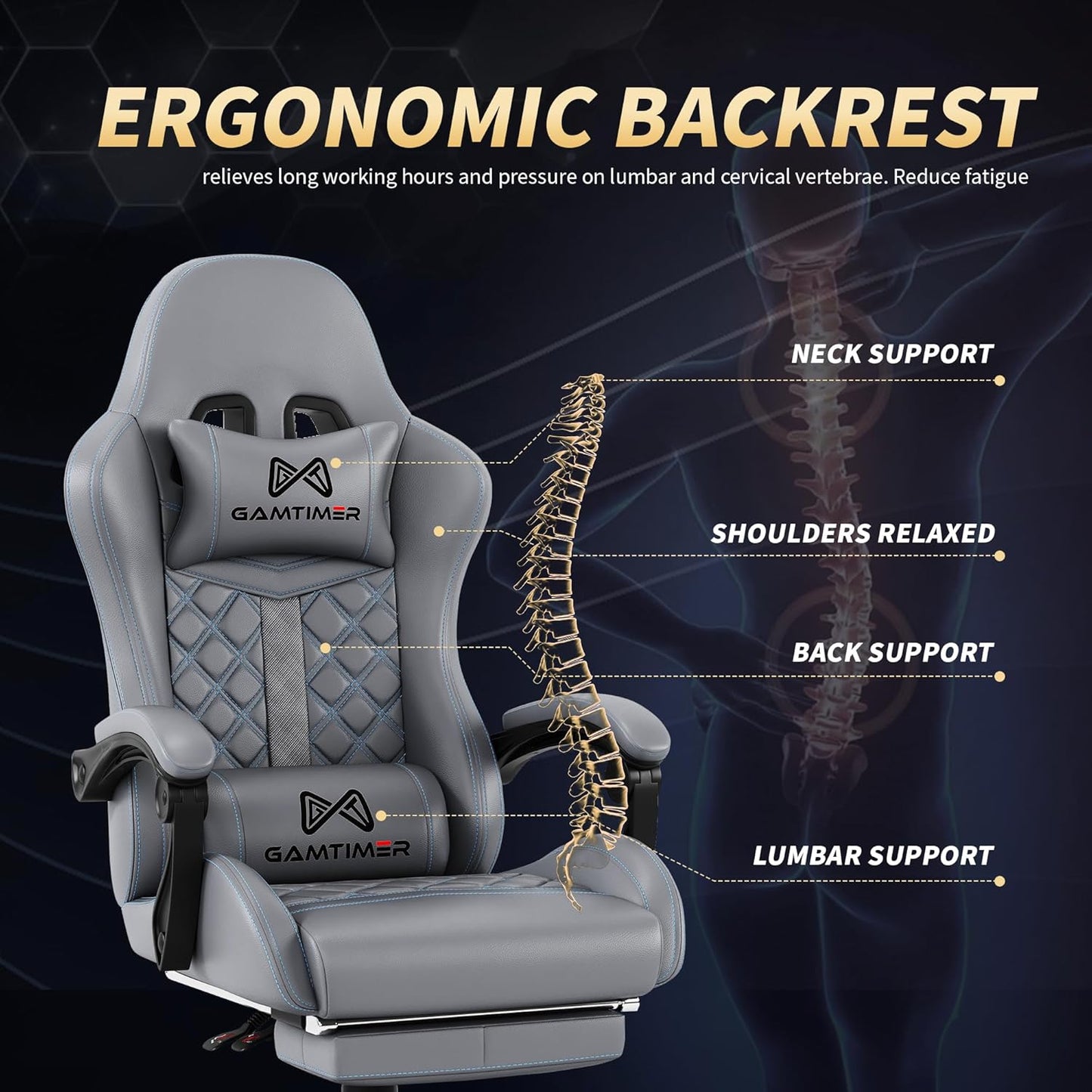 Gamtimer Heavy-Duty Gaming Chair – 400 lb Weight Capacity, Pocket Spring Seat, Reclining Ergonomic Design