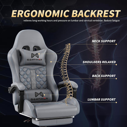 Gamtimer Heavy-Duty Gaming Chair – 400 lb Weight Capacity, Pocket Spring Seat, Reclining Ergonomic Design