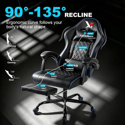 Premium Gaming Chair – Ergonomic High Back Office Chair with Pocket Spring Cushion, Footrest, Lumbar Support & Adjustable Height, Blue
