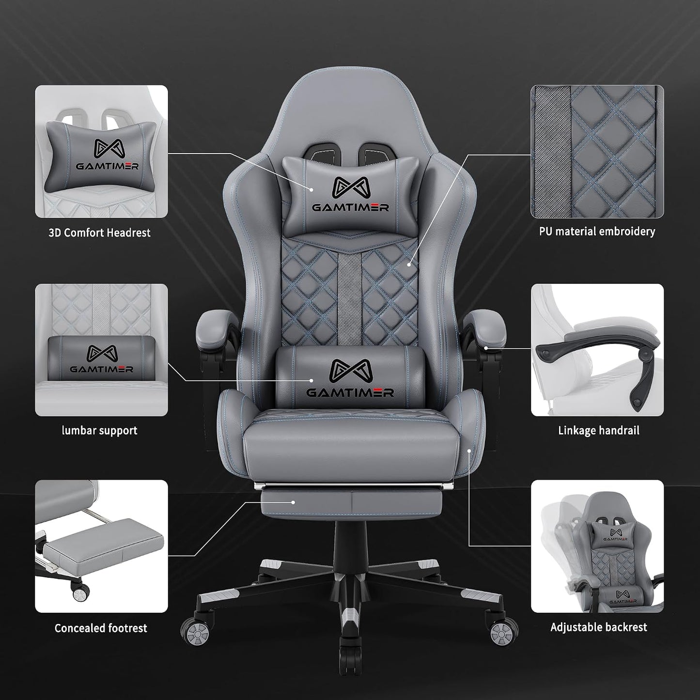 Gamtimer Heavy-Duty Gaming Chair – 400 lb Weight Capacity, Pocket Spring Seat, Reclining Ergonomic Design