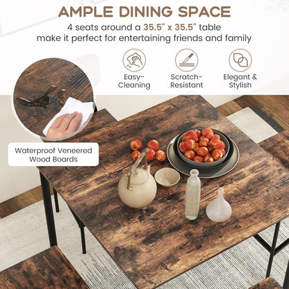 Giantex 5-Piece Dining Set – Counter Height Table & 4 Bar Stools with Backrests and Footrests, Mix Brown