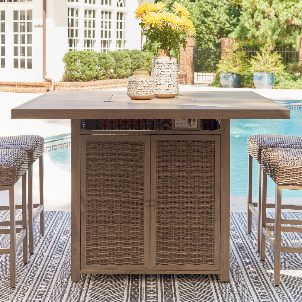 PreviousNext Signature Design® by Ashley® Azure Cove 5-Piece High Dining Fire Patio Set