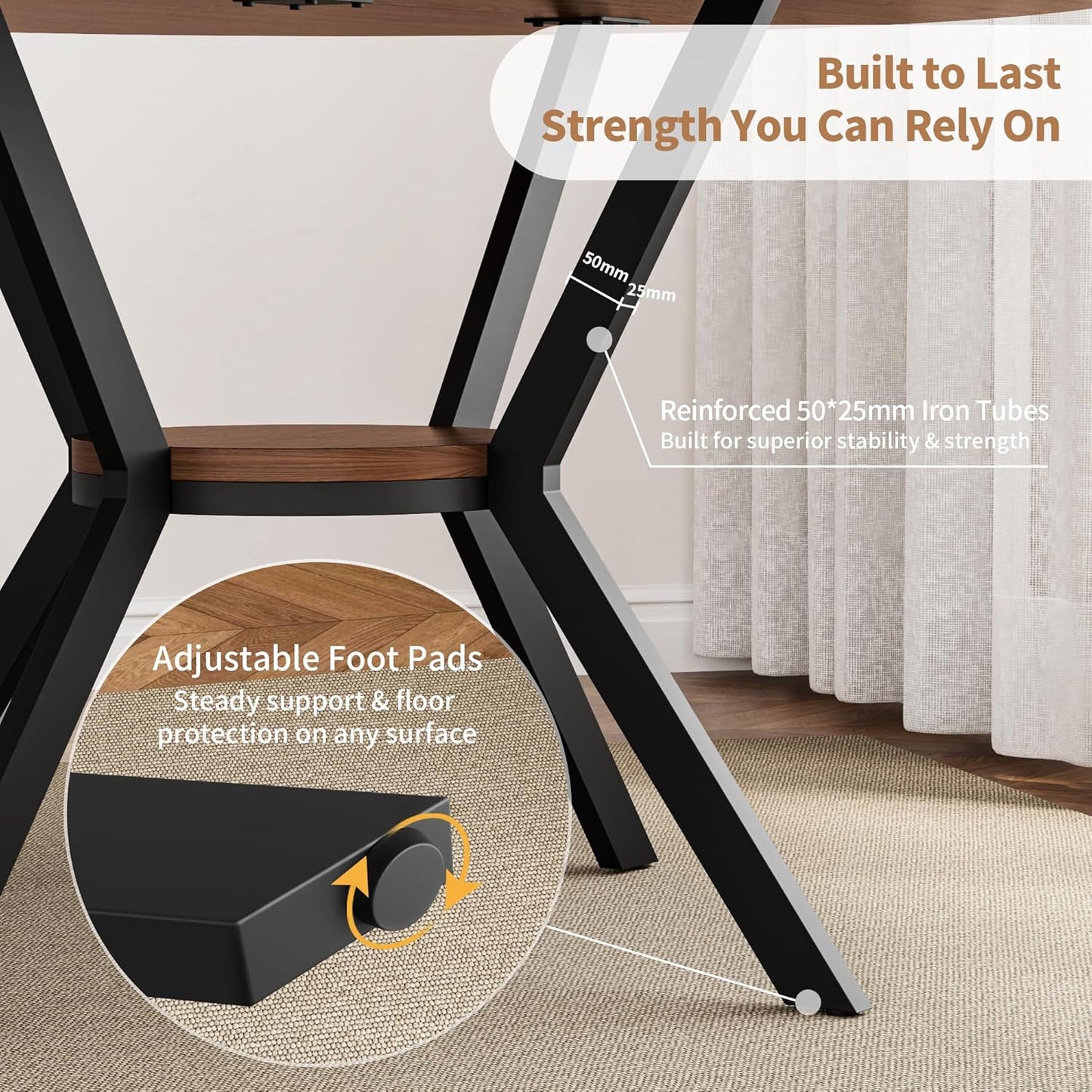 Farmhouse 42-Inch Round Kitchen Table – Space-Saving Dining Table with Storage Shelf & Sturdy Metal Legs