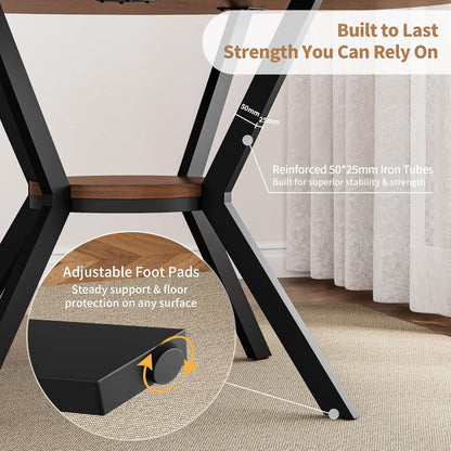 Farmhouse 42-Inch Round Kitchen Table – Space-Saving Dining Table with Storage Shelf & Sturdy Metal Legs