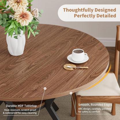 Farmhouse 42-Inch Round Kitchen Table – Space-Saving Dining Table with Storage Shelf & Sturdy Metal Legs