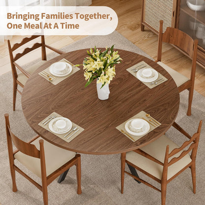 Farmhouse 42-Inch Round Kitchen Table – Space-Saving Dining Table with Storage Shelf & Sturdy Metal Legs