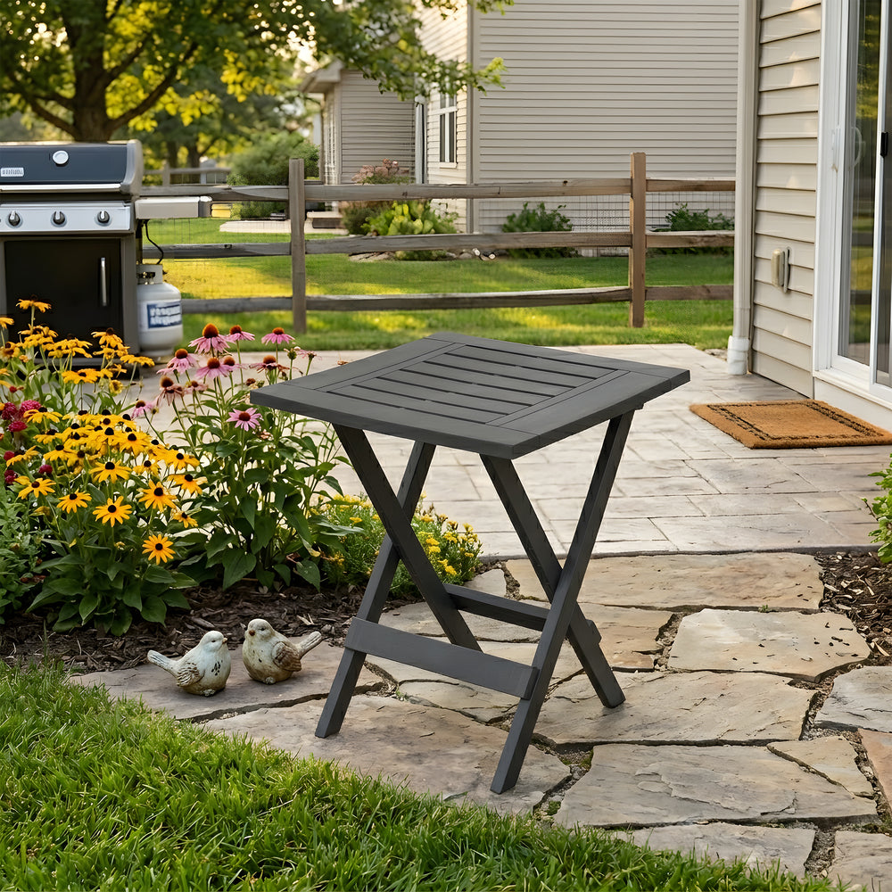 Gracious Living Square Folding Outdoor Table – Gray Portable Patio Side Table