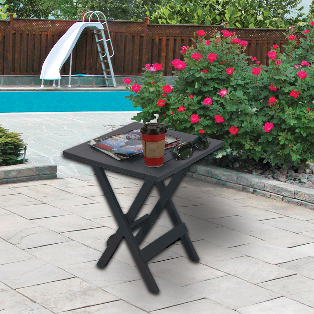 Gracious Living Square Folding Outdoor Table – Gray Portable Patio Side Table